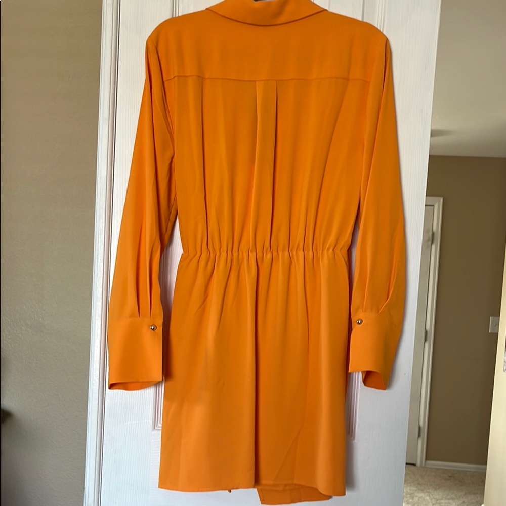 Orange Asymmetrical Wrap Dress with Notched Collar Sz M - Picture 5 of 5